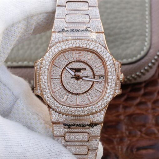 Patek Philippe Nautilus Jumbo 7021/1R-001 Full Paved Diamonds Dial Replica Watch - UK Replica