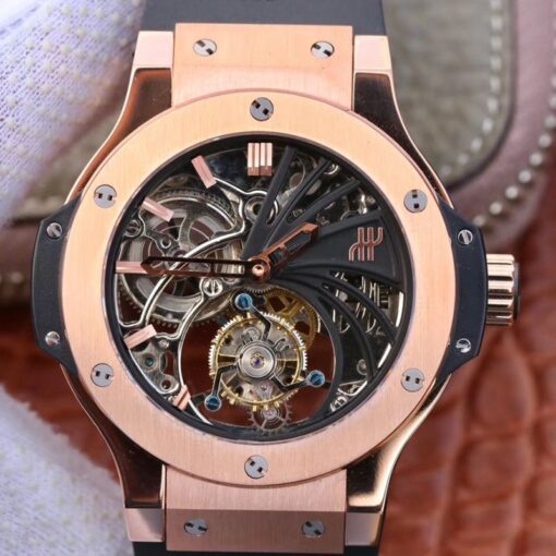 Hublot Big Bang Hollow Tourbillon 18K Rose Gold Skeleton Dial Replica Watch - UK Replica