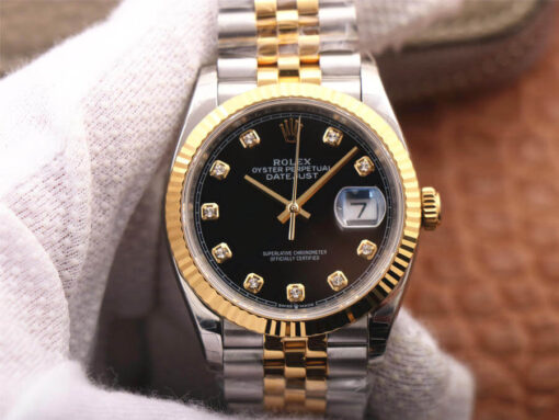 Replica EW Factory Rolex Datejust M126233-0021 Yellow Gold Black Dial - Buy Replica Watches